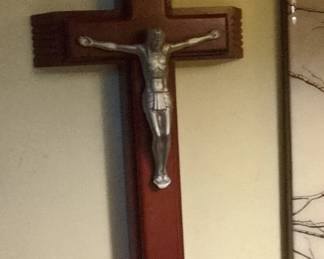 Wooden Crucifix with Metal Corpus and INRI Plaque