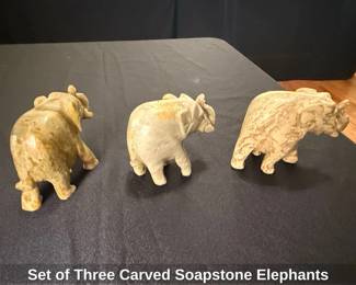 Set of Three Carved Soapstone Elephants
