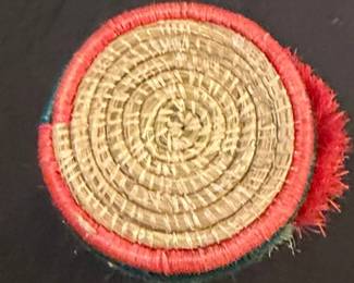 Teal Woven Cylindrical Container with Tassels third image