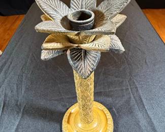 Vintage Brass Palm Tree Candlestick Holder second image