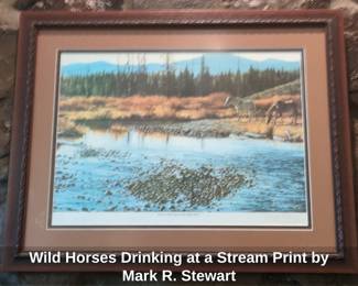 Wild Horses Drinking at a Stream Print by Mark R. Stewart