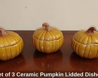 Set of Ceramic Pumpkin Lidded Dishes