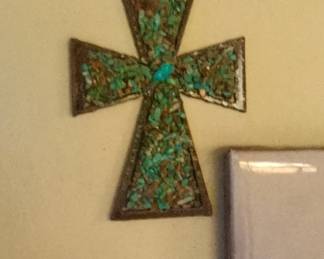 Inlaid Turquoise and Copper Cross Pendant