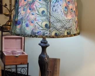 Art Nouveau Style Table Lamp with Peacock Feather Shade
