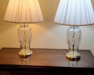 Pair of Vintage Cut Crystal Table Lamps with Pleated Shades