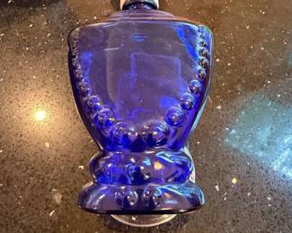 Cobalt Blue Glass Perfume Bottle with Beaded Embellishments  Possibly Empoli second image