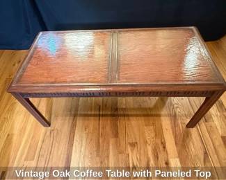 Vintage Oak Coffee Table with Paneled Top