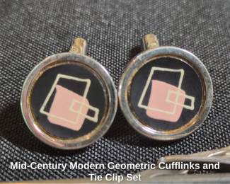 MidCentury Modern Geometric Cufflinks and Tie Clip Set second image