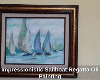 Impressionistic Sailboat Regatta Oil Painting