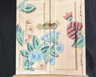 Vintage HandPainted Floral Jewelry Box or Cabinet
