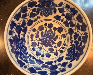 Blue and White Porcelain Pedestal Bowl with Lotus and Vine Motif second image