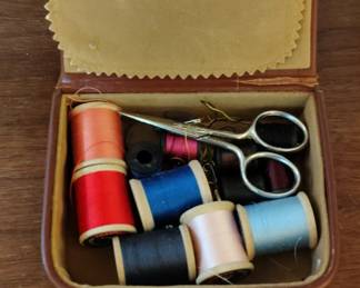 Vintage Leather Sewing Kit with Thread and Scissors
