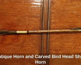 Antique Horn and Carved Bird Head Shoe Horn