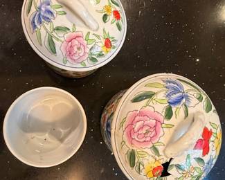 Vintage Floral Ceramic Canister Set with Lids  R.B. Bernarda Portugal second image