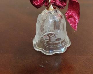 Glass Bell with Christmas Scene and Red Ribbon