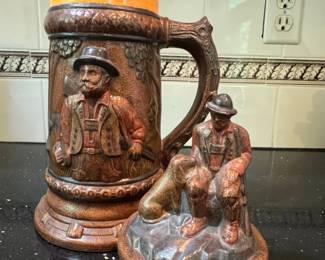 Vintage German Beer Stein with Hunter and Dog Motif  Possibly Gerz or KingWerk fourth image