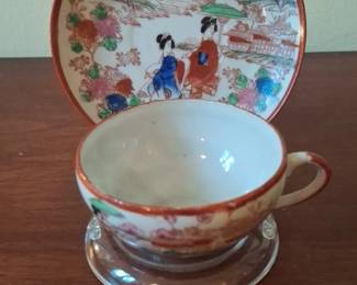 Vintage Japanese Geisha Tea Cup and Saucer Set