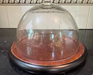 Glass Dome Cake Stand with Wooden Base