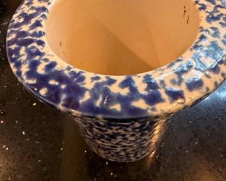 Blue Spongeware Stoneware Butter Crock second image