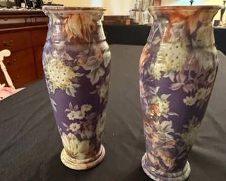 Pair of Vintage Floral Ceramic Vases