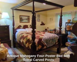 Antique Mahogany FourPoster Bed with Spiral Carved Posts