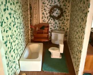 Vintage Wooden Dollhouse with Furnishings fourth image