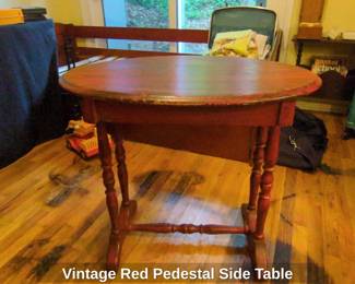 Vintage Red Pedestal Side Table