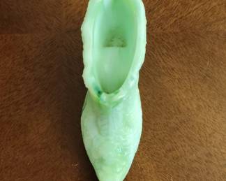 Vintage Opalescent Glass Mary Gregory Style Shoe Figurine