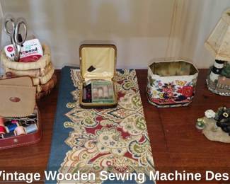 Vintage Wooden Sewing Machine Desk second image