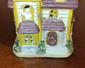 Ceramic Lighted Halloween House with Ghost