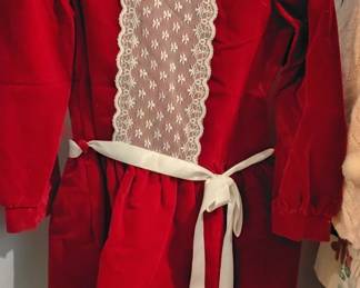 Vintage Red Velvet Childrens Dress with Lace and Pearl Details