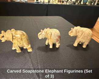 Carved Soapstone Elephant Figurines Set of 