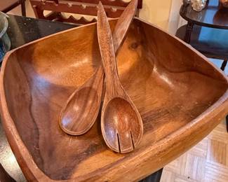 MidCentury Modern Acacia Wood Salad Bowl Set third image