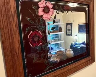 Hensley Co. Floral Etched Wood Frame Mirror