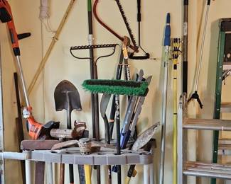 Assorted Household and Garage Items Including Garden Tools and Storage second image