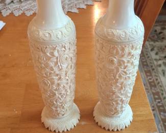 Carved Resin Vases Set of Two  Ivory Dynasty