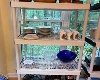 Assorted Kitchenware, Decorative Items, and Storage Shelving Unit