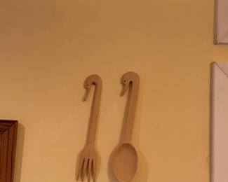 Wooden Swan Fork and Spoon Wall Decor Set