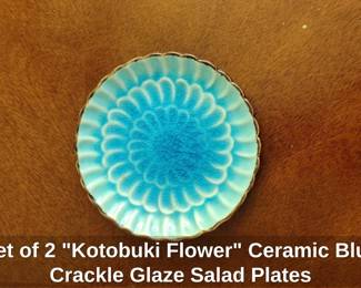 Set of Kotobuki Flower Ceramic Blue Crackle Glaze Salad Plates second image