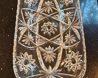 Anchor Hocking Star of David Pattern Cut Crystal Relish Dish