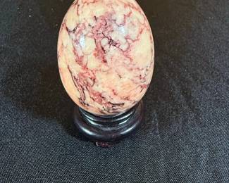 Pink Veined Marble Egg with Wooden Stand