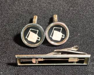MidCentury Modern Geometric Cufflinks and Tie Clip Set