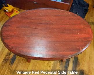 Vintage Red Pedestal Side Table second image