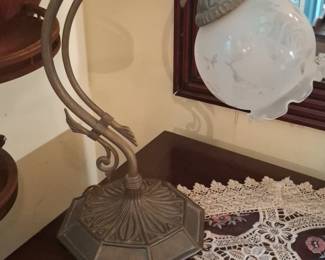 Art Nouveau Table Lamp with Frosted Glass Shade