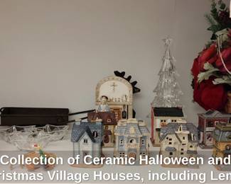 Collection of Ceramic Halloween and Christmas Village Houses, including Lemax and Department