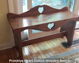 Primitive Heart Cutout Wooden Bench second image
