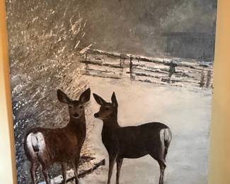 Mary Heine Winter Deer Acrylic Painting