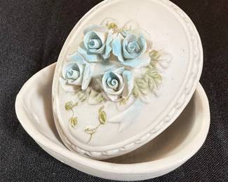 Vintage Cordey Porcelain Trinket Box with Blue Roses second image