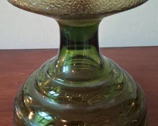 Green Glass Oil Lamp with Embossed Base  PA Mfg Co third image