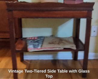 Vintage TwoTiered Side Table with Glass Top second image